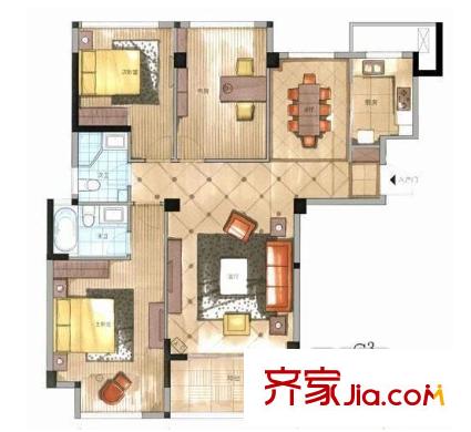 万科金色水岸三期 4室1厅1卫1厨 户型图