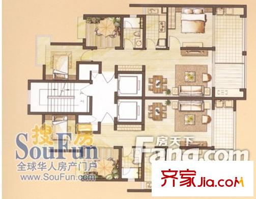 万科金色水岸三期 6室2厅1卫1厨 户型图