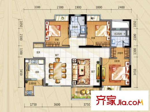 万科华府b11栋03,06,b12栋03户型图 3室2厅2卫1厨