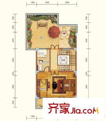 中航・维拉庄园T9-T13山涧小墅B3户型三层 4室2厅4卫1厨