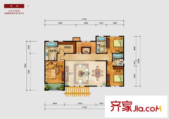 观澜墅一期湖畔尊邸三层户型 8室4厅6卫1厨