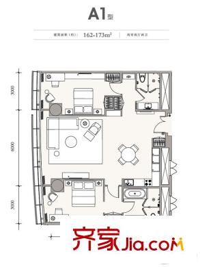 成都银泰中心1号楼A1户型 2室2厅2卫1厨