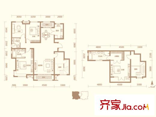 美克嘉美湾洋房D2户型 4室2厅3卫1厨