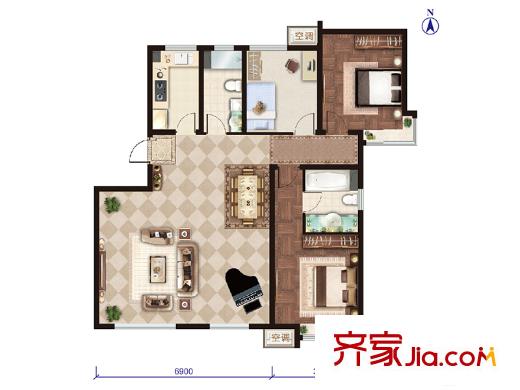 远洋红熙郡a3户型图 3室1厅2卫1厨