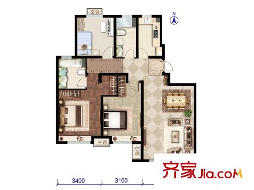 远洋红熙郡a4户型图 3室1厅2卫1厨