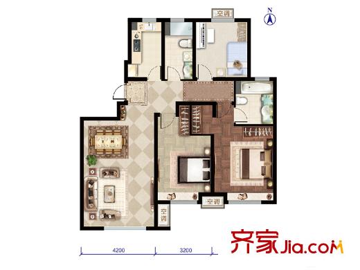 远洋红熙郡a2户型图 3室1厅2卫1厨