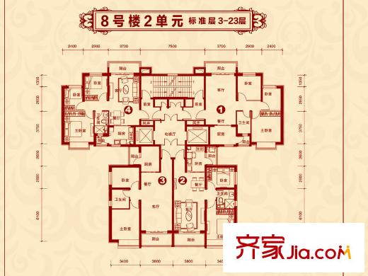 恒大名都8#平层户型图