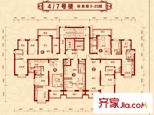 恒大名都4、7#平层户型图