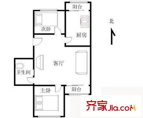 明天第一城6号院户型图户型图 2室1厅1卫1厨