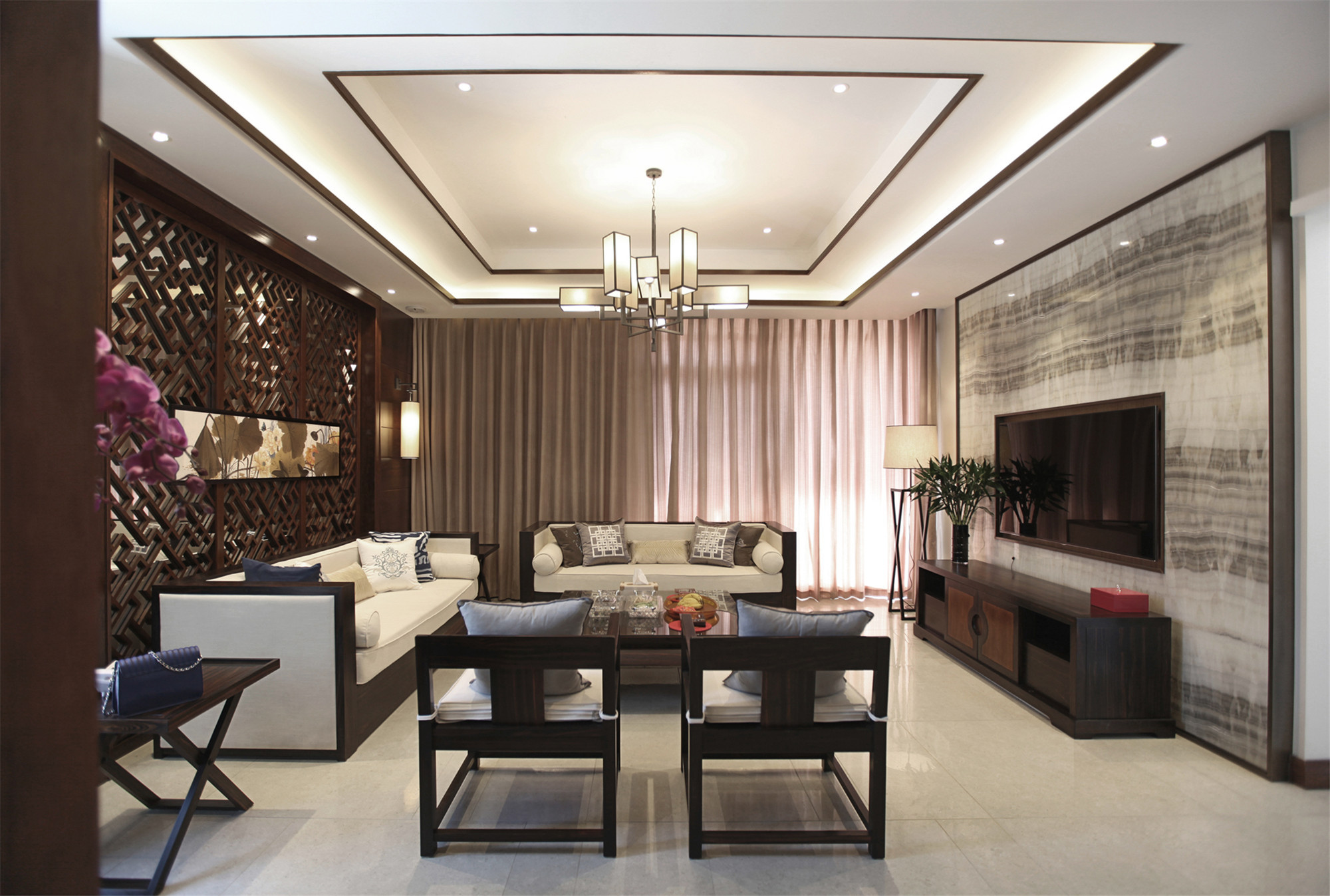 新中式别墅装修设计客厅效果图