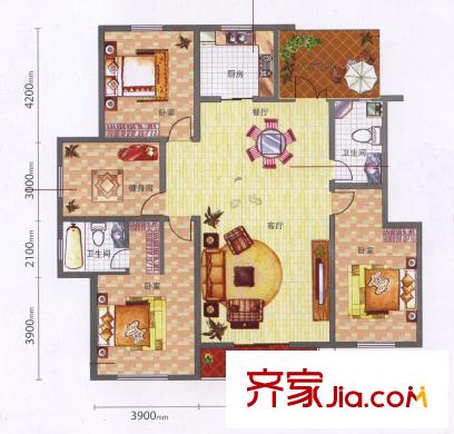 开元豪庭户型图楼王2户型 4室2厅2卫1厨