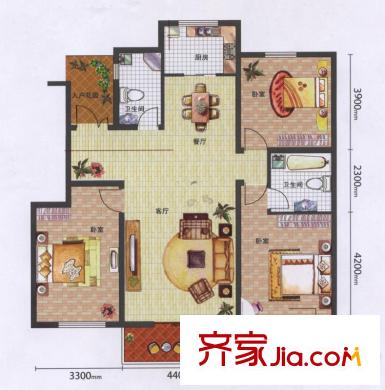 开元豪庭户型图楼王3户型 3室2厅2卫1厨