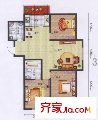 开元豪庭户型图C9户型 3室2厅2卫1厨