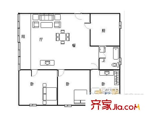 栎木小区户型图三室一厅 3室1厅1卫1厨