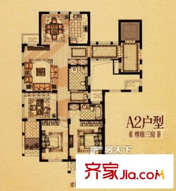 东方苑 3室2厅2卫1厨 户型图