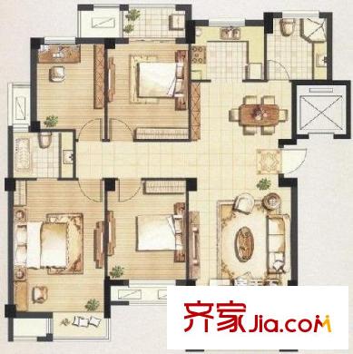 东方苑 4室2厅1卫1厨 户型图