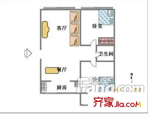 东方苑 2室2厅1卫1厨 户型图