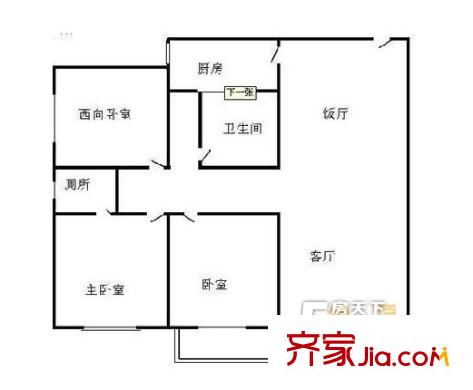 大公馆户型图三室两厅两卫 3室2厅2卫1厨