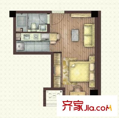 恒元悦庭X-4户型 1室1厅1卫1厨
