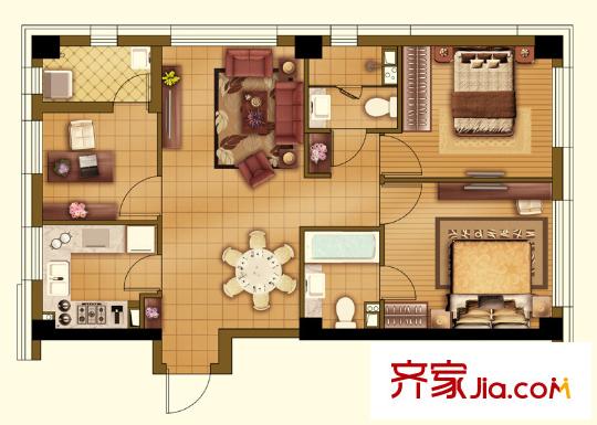 恒元悦庭D户型 3室2厅2卫1厨