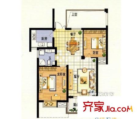 紫郡二期 2室2厅1卫1厨 户型图
