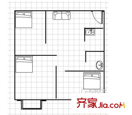 城市阳光户型图三室一厅 3室1厅1卫1厨