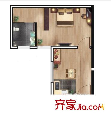 南江绿苑 1室1厅1卫1厨 户型图