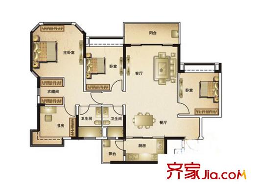 高桥苏家小区 3室2厅1卫1厨 户型图