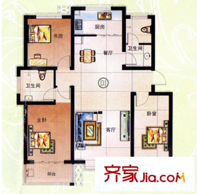 高桥苏家小区 3室2厅1卫1厨 户型图