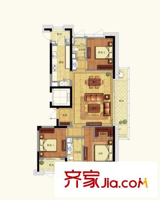 荣安心居户型图D户型图 3室2厅2卫1厨