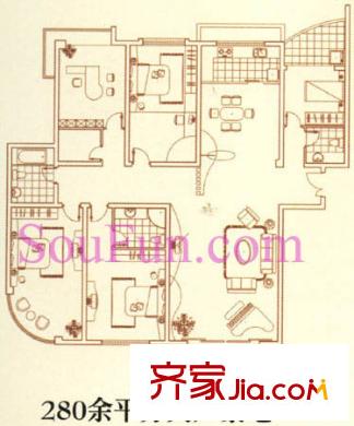 中山名都户型图户型二 4室2厅1卫1厨