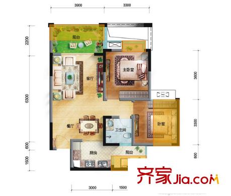 银亿海悦花苑户型图2室1厅