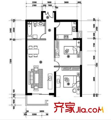 金东岸大厦户型图两室户型图