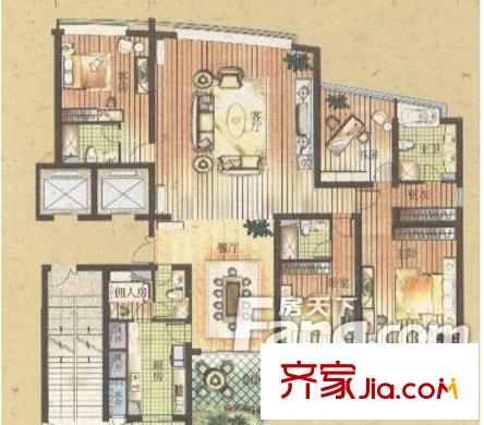 金东岸大厦户型图五室两卫两厅 5室2厅2卫1厨