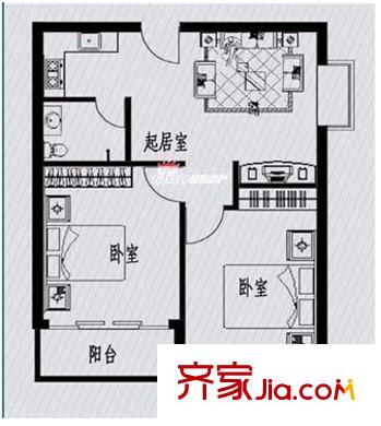 金东岸大厦户型图两室户型图