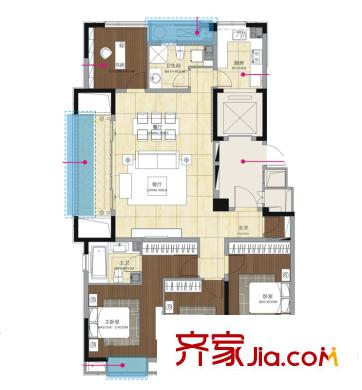 罗蒙环球城住宅B1户型 4室2厅2卫1厨