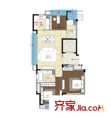 罗蒙环球城住宅A4户型 3室2厅2卫1厨