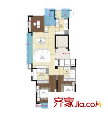 罗蒙环球城住宅A4'户型 3室2厅2卫1厨