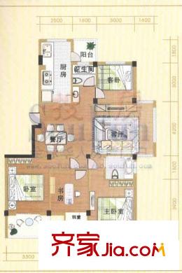 天赐佳园户型图F型 4室2厅2卫1厨
