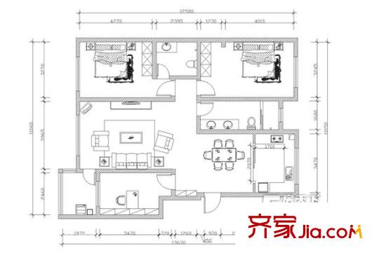 广博阳光丽园户型图两室一厅 2室1厅1卫1厨