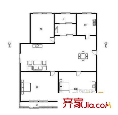 广博阳光丽园户型图四室一厅 4室1厅1卫1厨