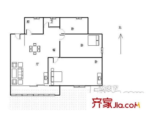 广博阳光丽园户型图三室一厅 3室1厅1卫1厨