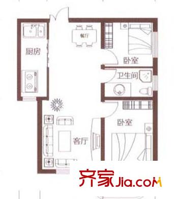 广博阳光丽园户型图两室一厅一阳 2室1厅1卫1厨