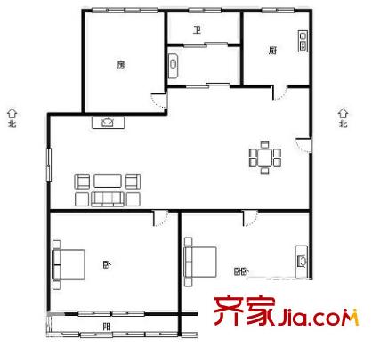 慈湖人家户型图三室一厅5 3室1厅1卫1厨