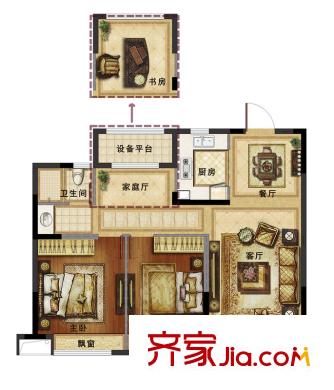 新外滩1号C1户型 3室2厅1卫1厨