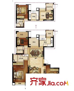 新外滩1号A户型 4室2厅2卫1厨