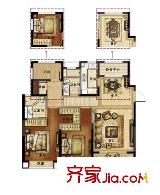 新外滩1号G户型 3室2厅2卫1厨