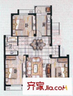 古城新境户型图户型图 3室2厅1卫1厨
