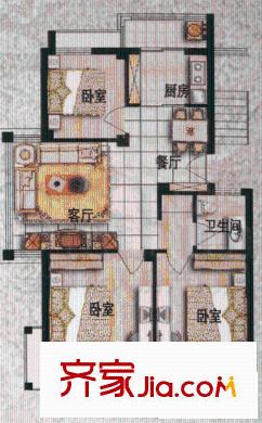 古城新境户型图户型图 3室2厅1卫1厨
