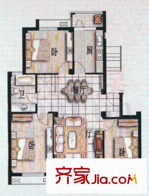古城新境户型图户型图 3室2厅1卫1厨
